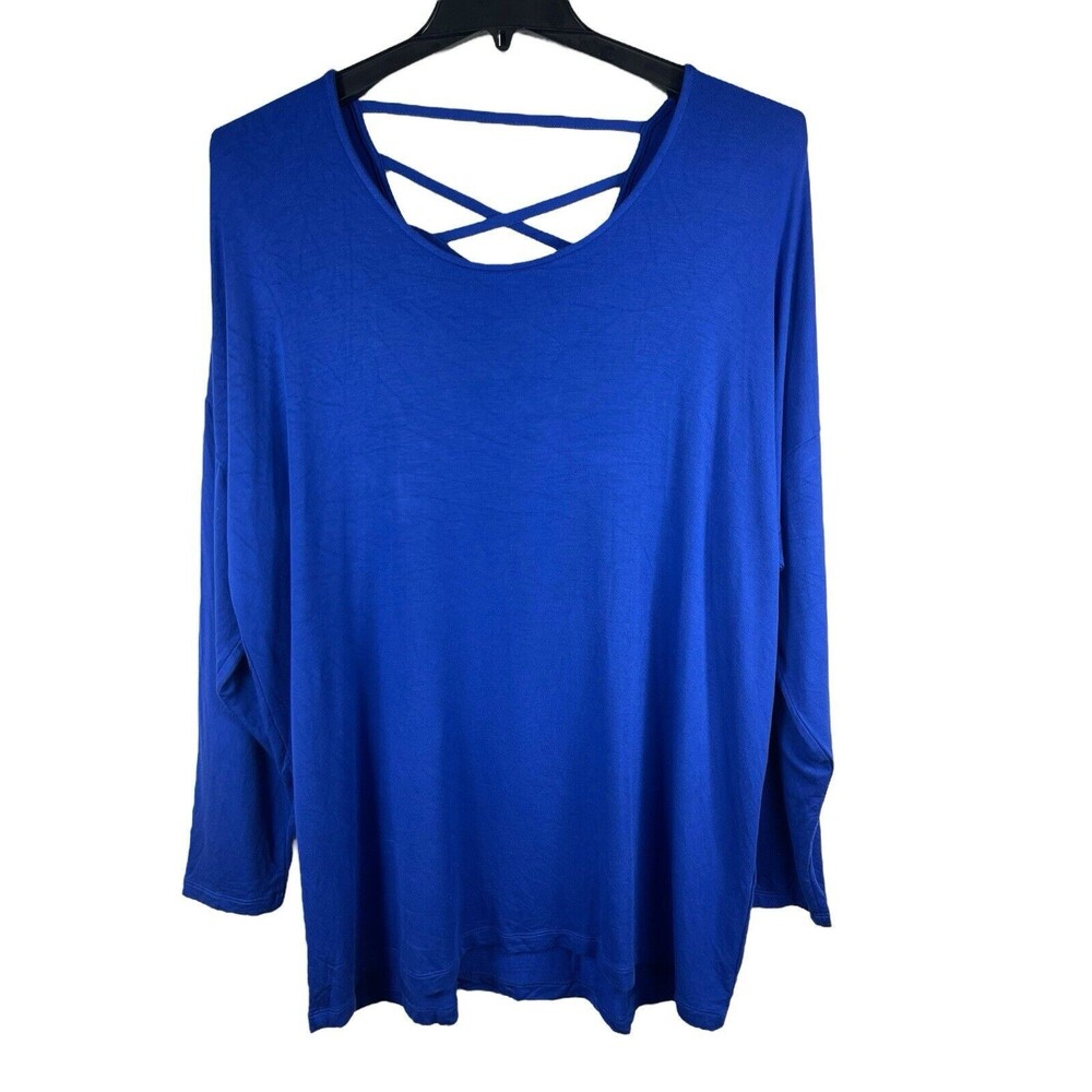 Signature Weekend Royal Blue Long Sleeve Criss Cross Cut Out Tunic Swing Tee 1X